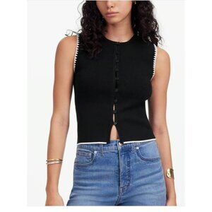 Madewell $88 Blanket-Stitch Sleeveless Crewneck Sweater Top Black Size M. HL09